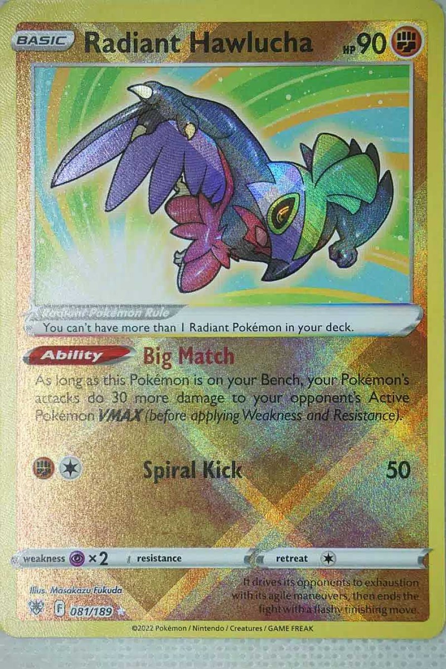 POCKET MONSTER Pokemon Kort | Radiant Hawlucha 081/189 Radiant Rare