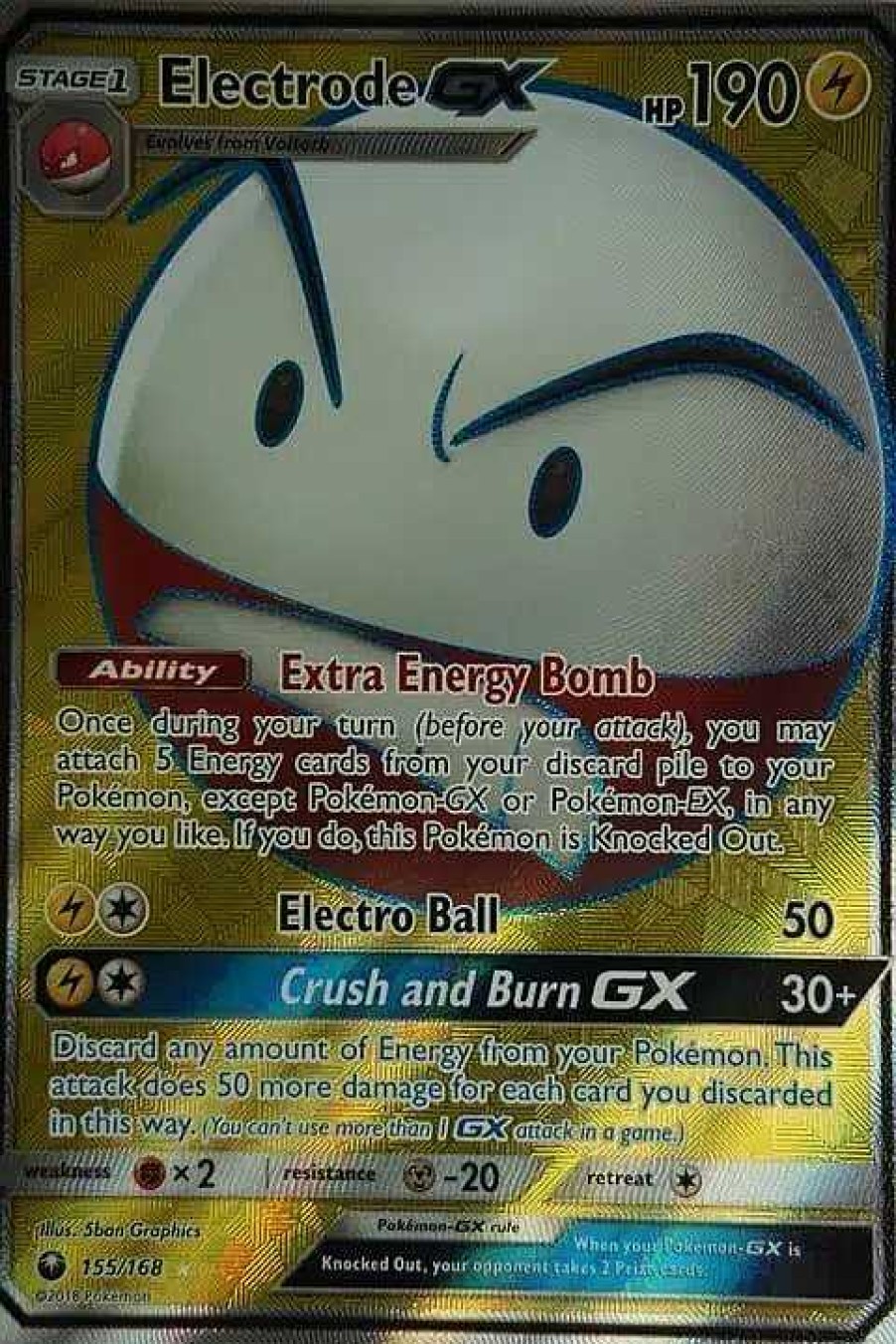 POCKET MONSTER Pokemon Kort | Electrode Gx 155/168 Full Art