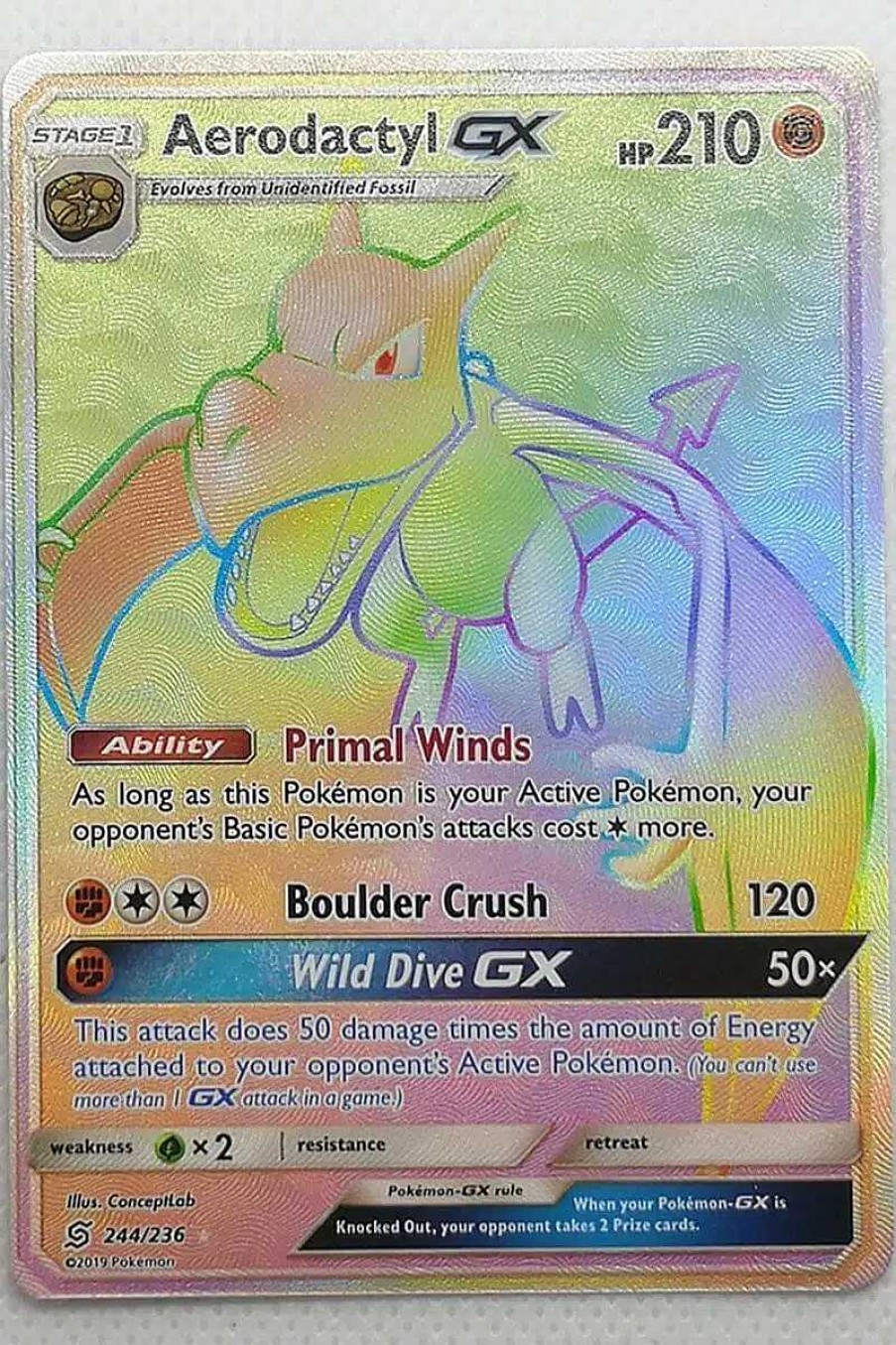 POCKET MONSTER Pokemon Kort | Aerodactyl Gx 244/236 Hyper Rare