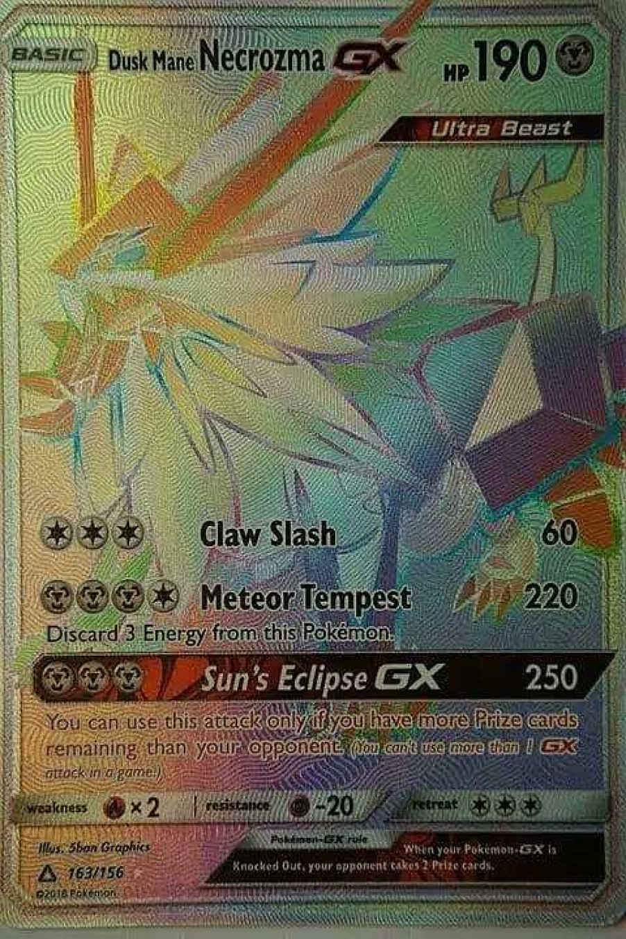 POCKET MONSTER Pokemon Kort | Dusk Mane Necrozma Gx 163/156 Hyper Rare