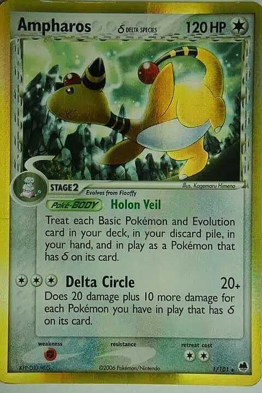 POCKET MONSTER Pokemon Kort | Ampharos (Delta Species) 1/101 Holo Rare