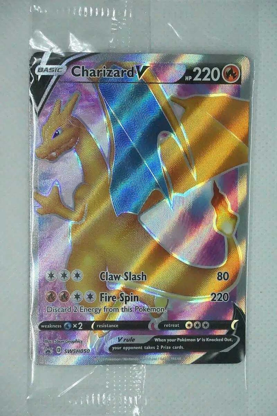 POCKET MONSTER Pokemon Kort | Charizard V Swsh050 Full Art Forseglet