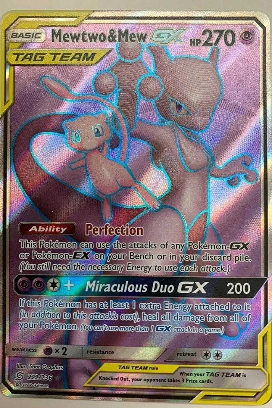 POCKET MONSTER Pokemon Kort | Mewtwo & Mew Gx 222/236 Full Art