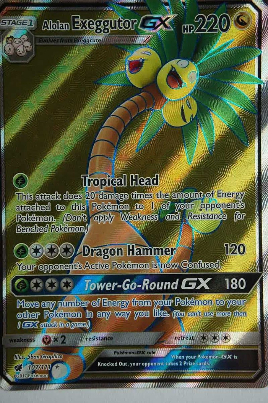 POCKET MONSTER Pokemon Kort | Alolan Exeggutor Gx 107/111 Full Art