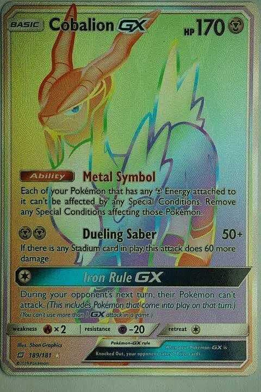 POCKET MONSTER Pokemon Kort | Cobalion Gx 189/181 Hyper Rare