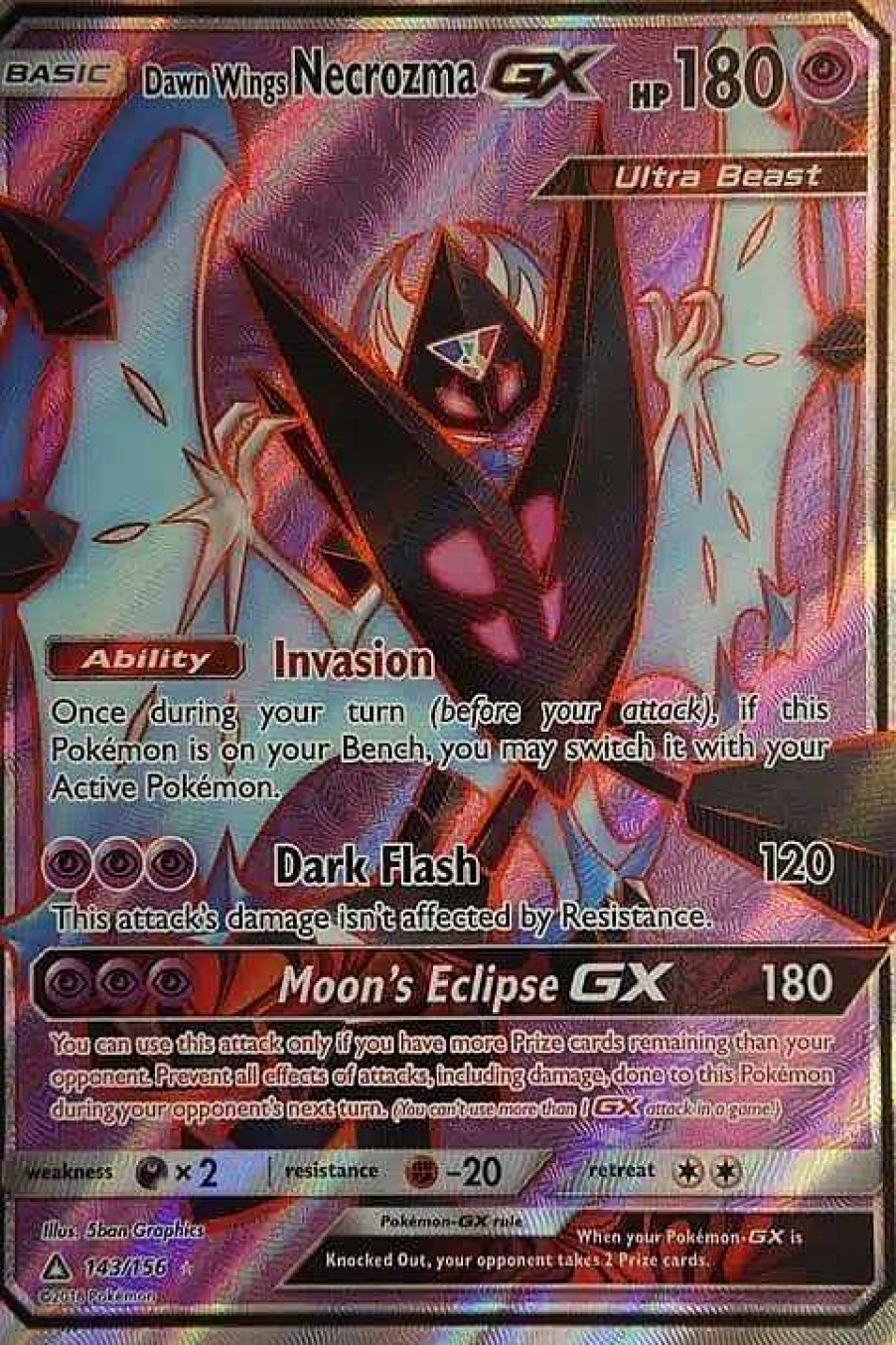 POCKET MONSTER Pokemon Kort | Dawn Wings Necrozma Gx 143/156 Full Art