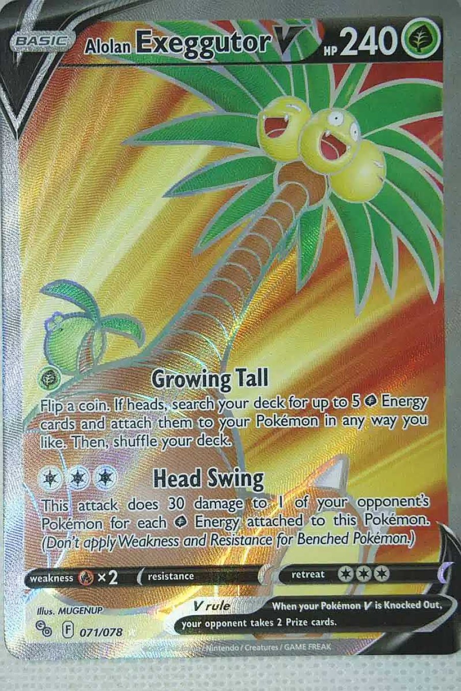 POCKET MONSTER Pokemon Kort | Alolan Exeggutor V 071/078 Full Art