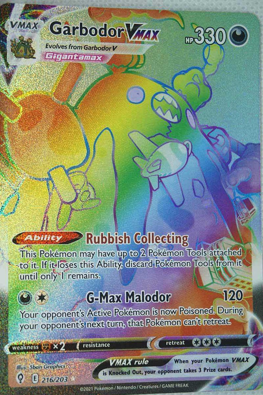 POCKET MONSTER Pokemon Kort | Garbodor Vmax 216/203 Hyper Rare