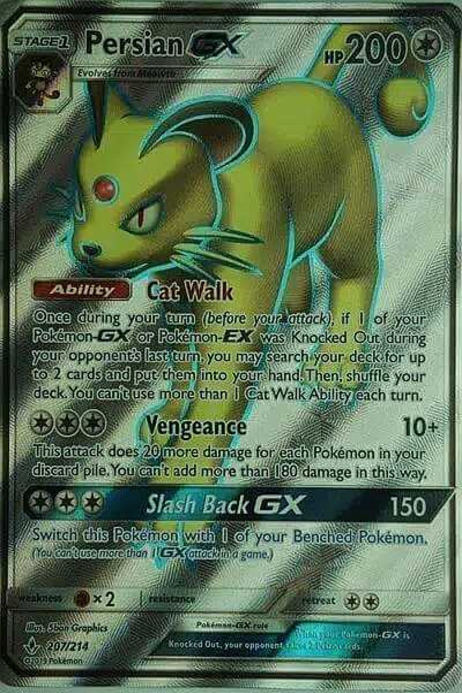 POCKET MONSTER Pokemon Kort | Persian Gx 207/214 Full Art