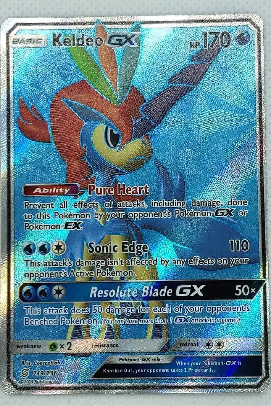 POCKET MONSTER Pokemon Kort | Keldeo Gx 219/236 Full Art