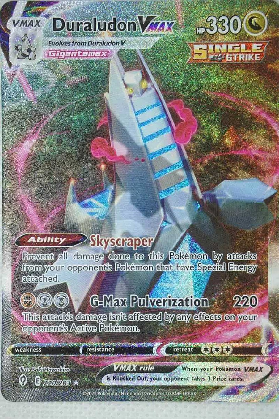 POCKET MONSTER Pokemon Kort | Duraludon Vmax 220/203 Alternate Art Secret Rare