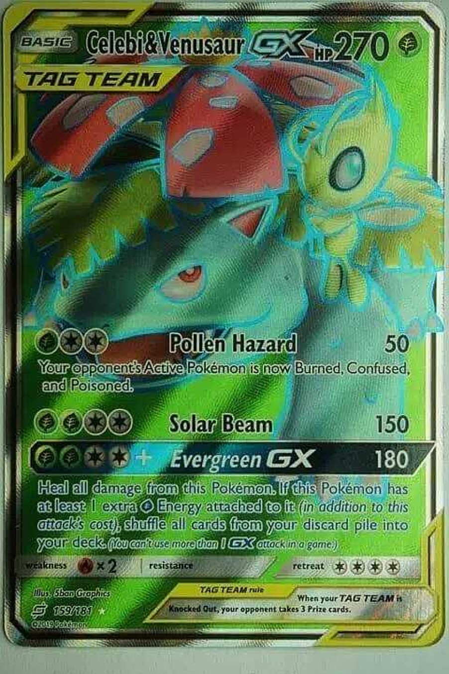 POCKET MONSTER Pokemon Kort | Celebi & Venusaur Gx 159/181 Full Art