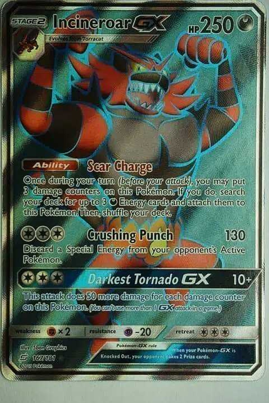 POCKET MONSTER Pokemon Kort | Incineroar Gx 167/181 Full Art