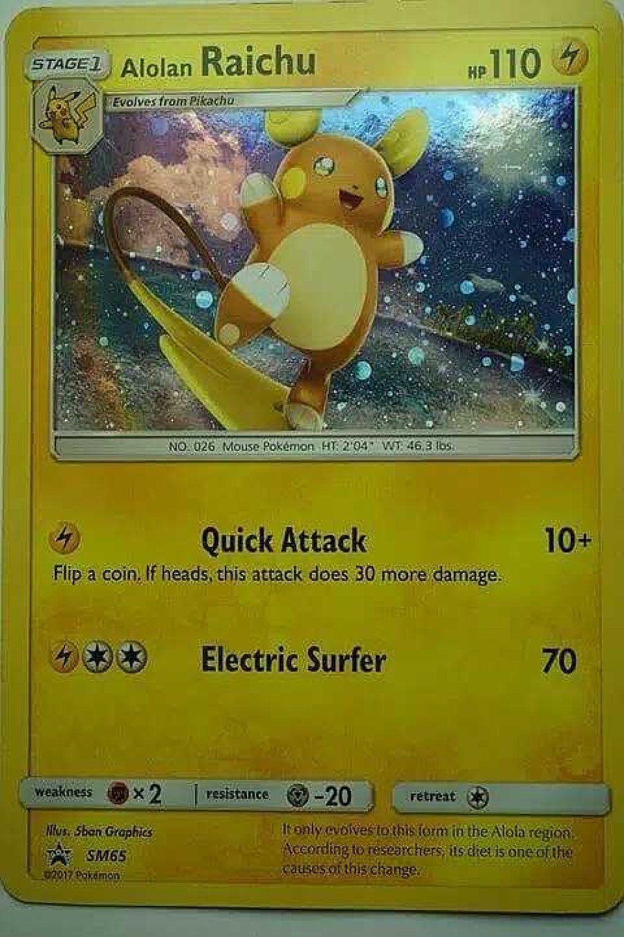 POCKET MONSTER Pokemon Kort | Alolan Raichu Sm65 Stor