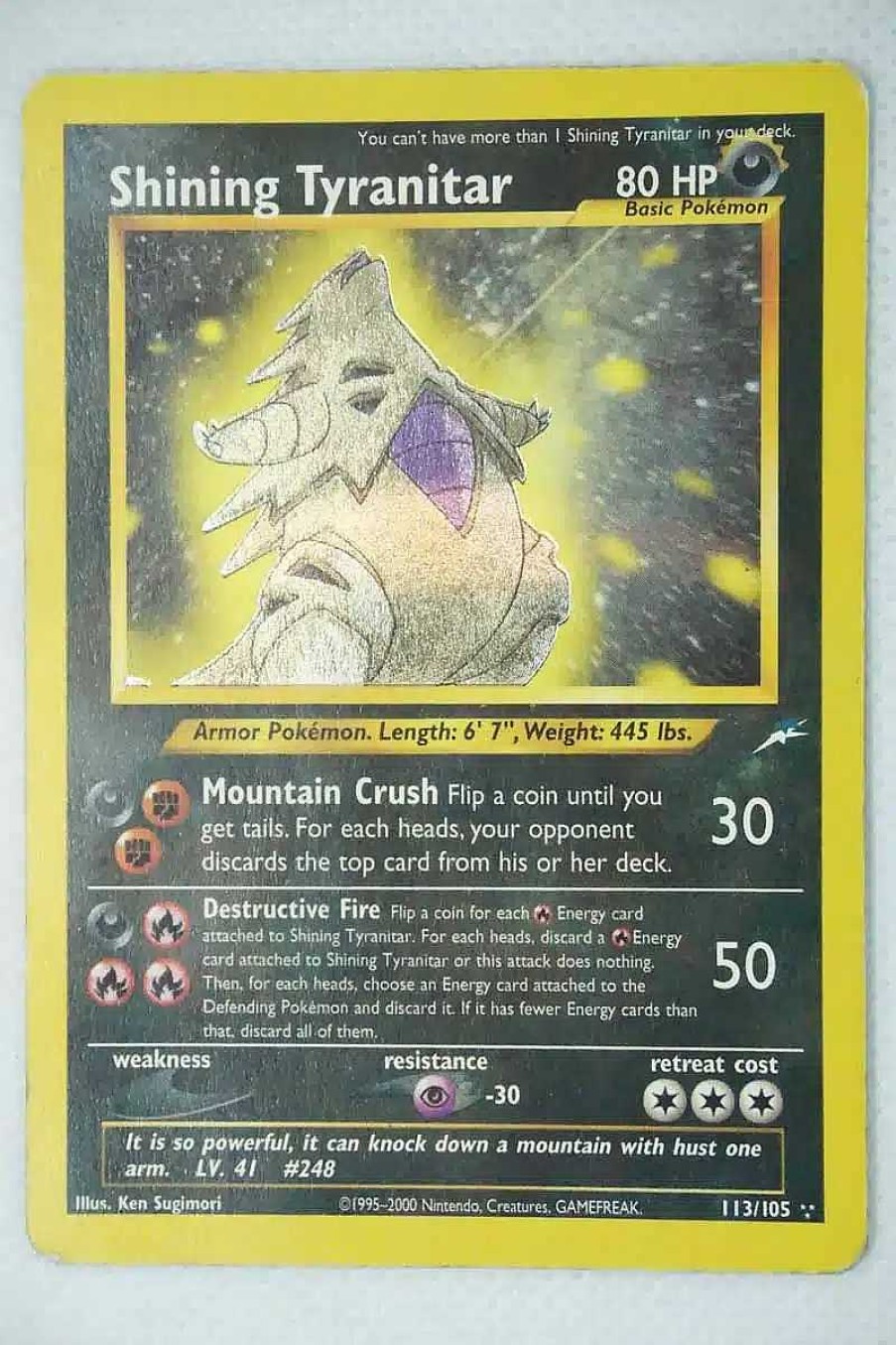 POCKET MONSTER Pokemon Kort | Shining Tyranitar (Triple Star) 113/105 Holo Rare Brugt