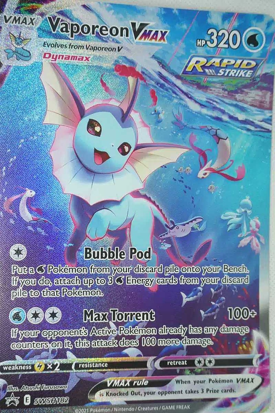 POCKET MONSTER Pokemon Kort | Vaporeon Vmax Swsh182 Alternate Art Stor