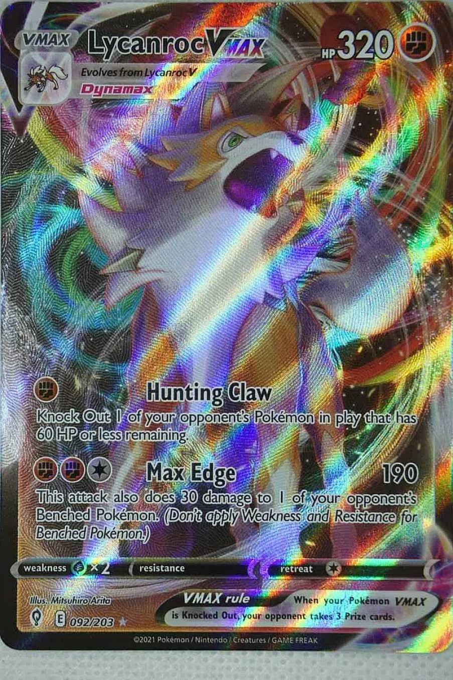 POCKET MONSTER Pokemon Kort | Lycanroc Vmax 92/203