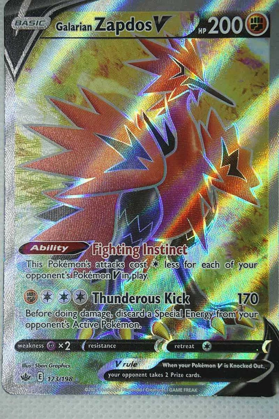 POCKET MONSTER Pokemon Kort | Galarian Zapdos V 173/198 Full Art