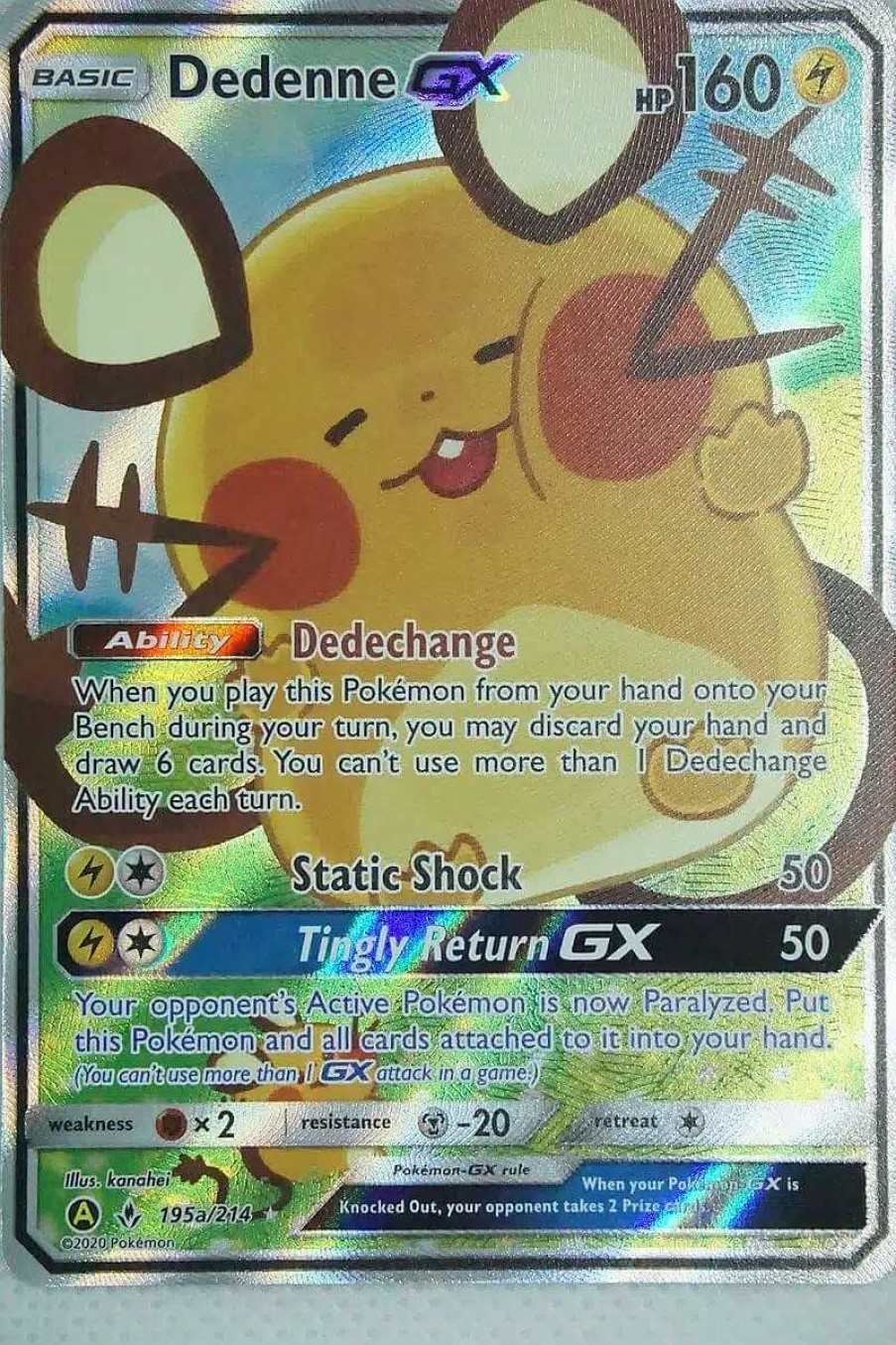 POCKET MONSTER Pokemon Kort | Dedenne Gx 195A/214 Full Art