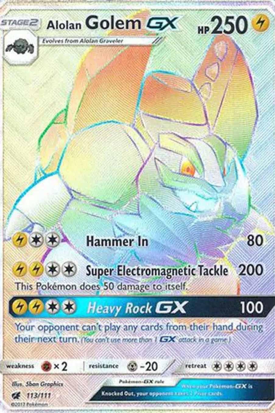 POCKET MONSTER Pokemon Kort | Alolan Golem Gx 113/111 Hyper Rare