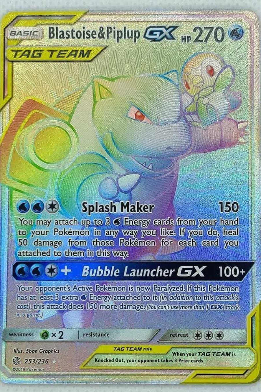 POCKET MONSTER Pokemon Kort | Blastoise & Piplup Gx 253/236 Hyper Rare