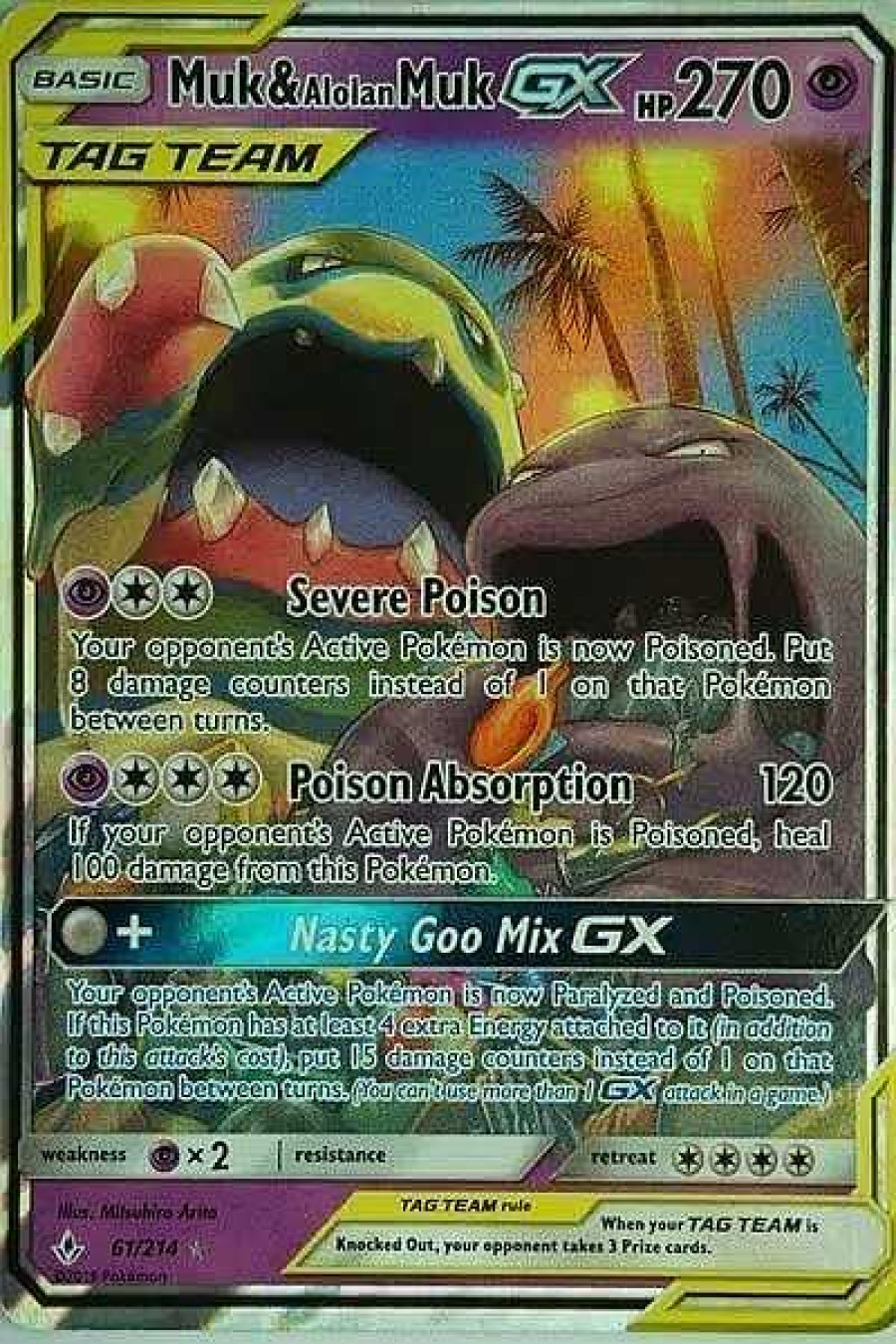 POCKET MONSTER Pokemon Kort | Muk & Alolan Muk Gx 61/214