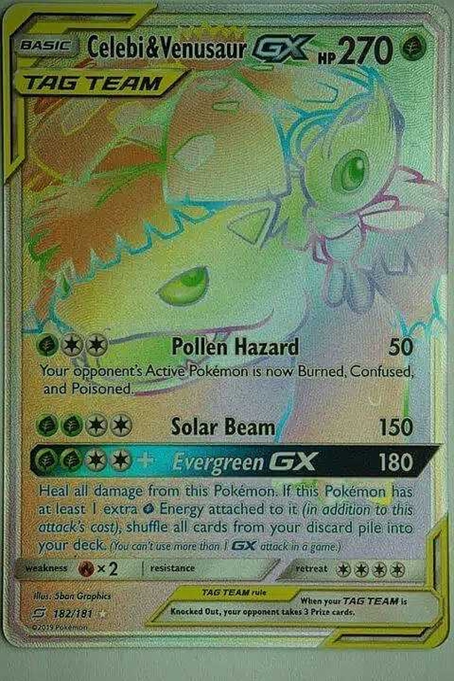 POCKET MONSTER Pokemon Kort | Celebi & Venusaur Gx 182/181 Hyper Rare