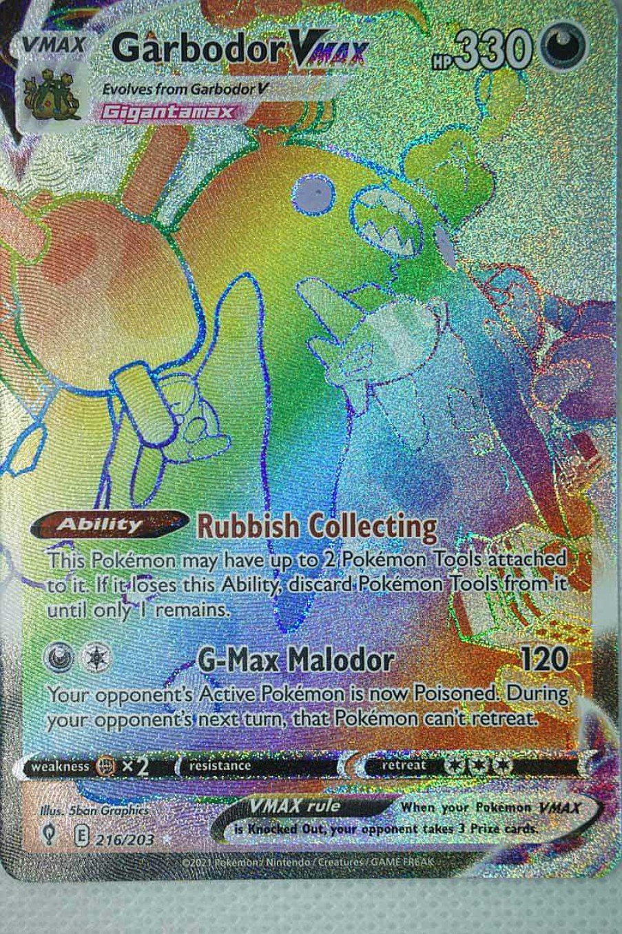 POCKET MONSTER Pokemon Kort | Garbodor Vmax 216/203 Hyper Rare