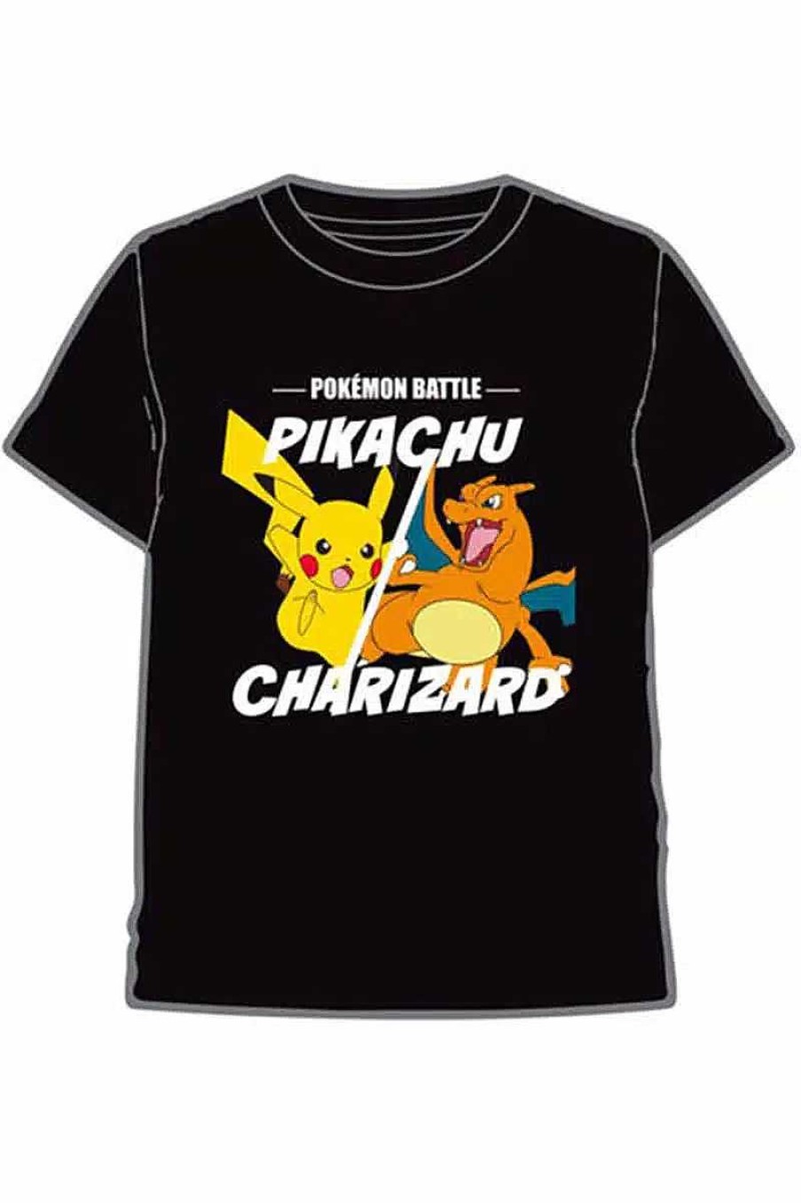 POCKET MONSTER Pokemon Til Bornevaerelset | Sort T Shirt Med Charizard & Pikachu Til Born